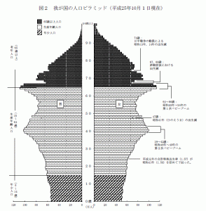 我が国の人口ピラミッド　平成25（2013）年